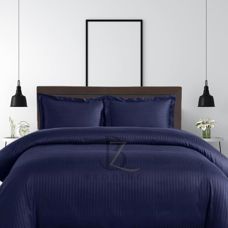 BEDDING ZONE Multi-Colored Luxury Stripe Duvet Cover - Navy, King Size (240X260) - Image 2